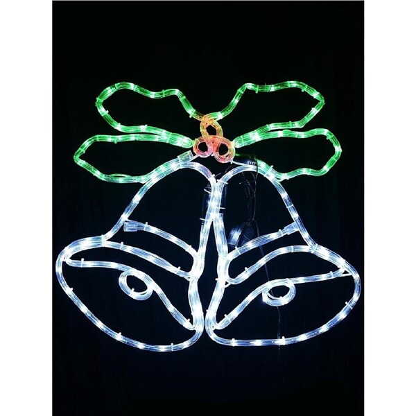 55cm Christmas Bells & Holly With White, Green & Red LED Rope Light Display
