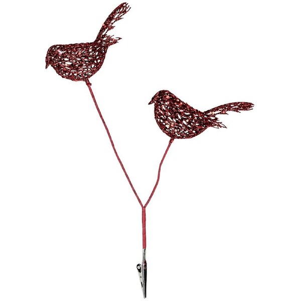 11cm Red Robin Mesh With Embellishments Christmas Tree Clip Pick