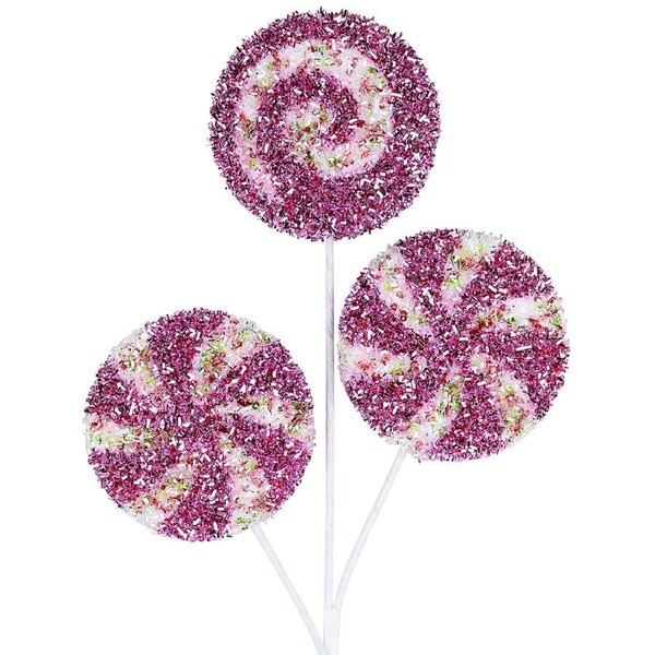46cm Pink & White Spiral Swirl Tinsel Candy Lollipop Long Christmas Stem