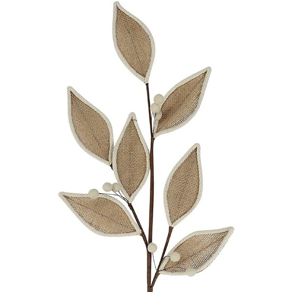 73cm Burlap Magnolia Leaf & Berry Branch Spray Long Christmas Stem