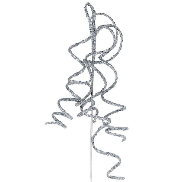 58cm Silver Glitter Curly Weeping Willow Branch Long Christmas Stem