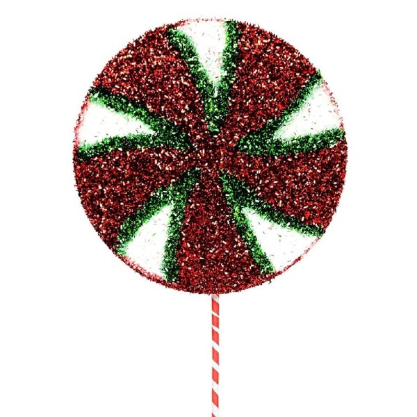 71cm Red, White & Green Peppermint Spiral Tinsel Lollipop Long Christmas Stem