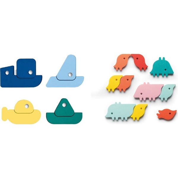 8pc Quut Rock The Boat & 10pc Quut Animal Parade Bath Puzzle Toys 10m+