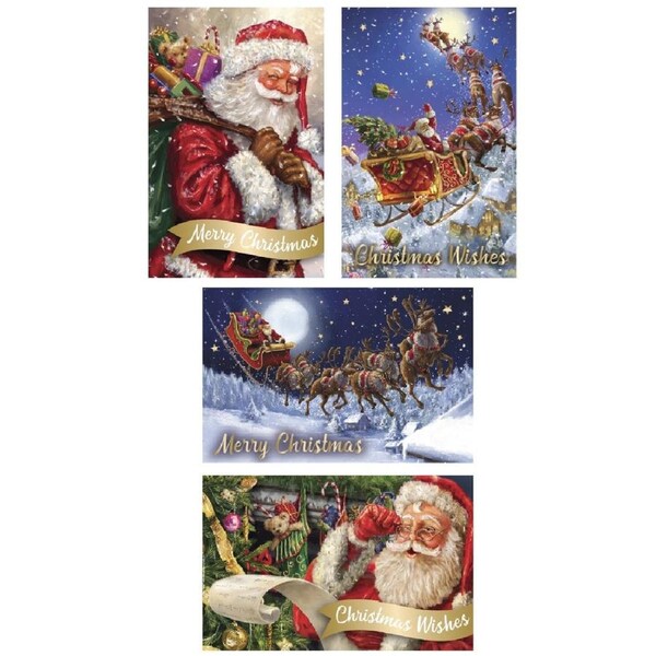 10x 17cm Santa Design With Metallic Highlights Christmas Greeting Cards