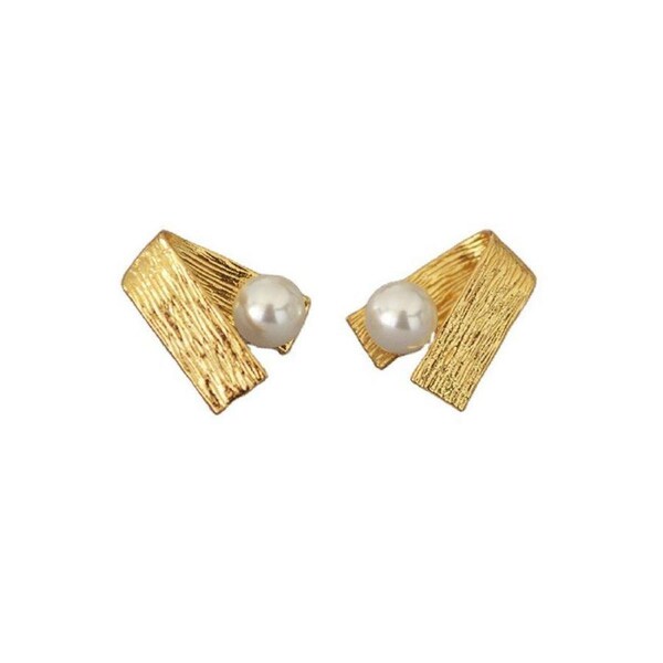 Folded Brushed Metal Faceted Stud Earrings Simple Elegant Jewelry for Women