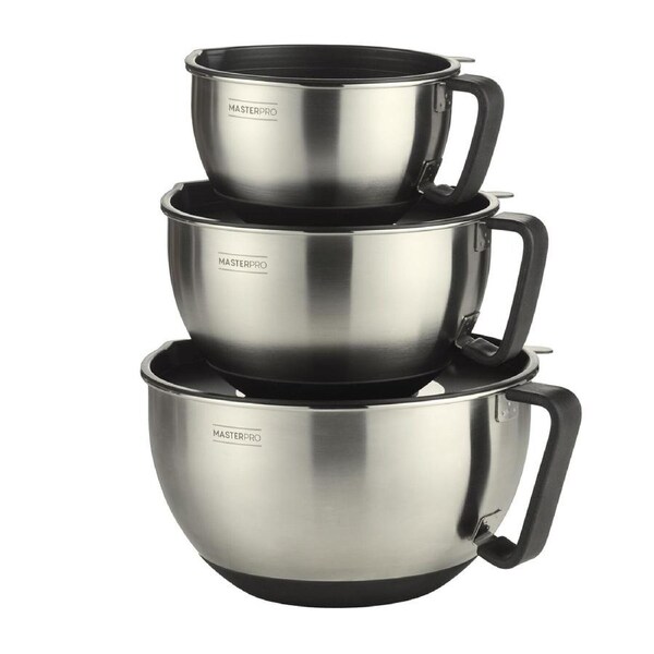 Masterpro Set 3 Stainless Steel Mixing Bowls with Lids