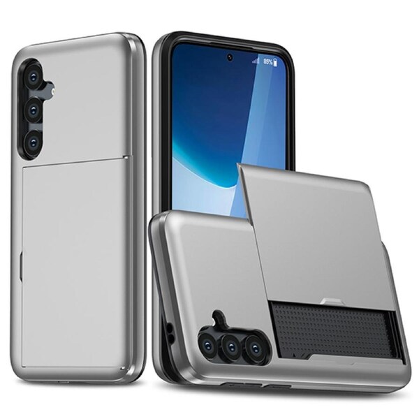 ZUSLAB Case for Galaxy S24 FE Slide Armor Card Holder Protective Shockproof Hard Back Cover For Samsung S24FE (2024) - Silver