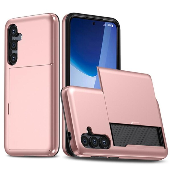 ZUSLAB Case for Galaxy S24 FE Slide Armor Card Holder Protective Shockproof Hard Back Cover For Samsung S24FE (2024) - Rose Gold