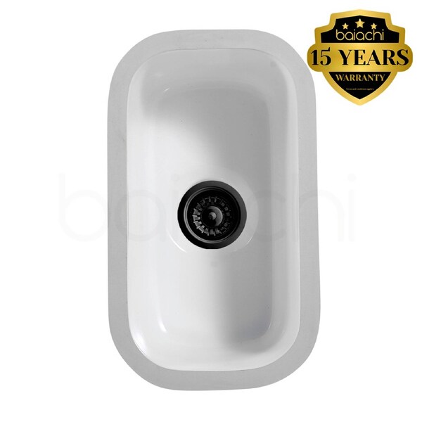 Baiachi Ceramic Kitchen and Laundry Undermount Sink Matte Black Waste