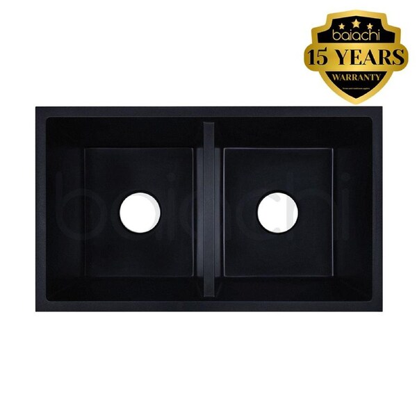 Baiachi 770 x 450 Double Bowl Granite Kitchen Sink Black