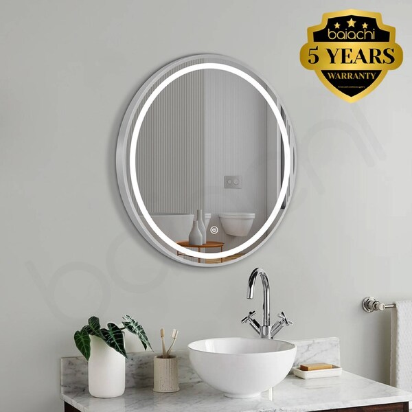 Otus LED 600 Round Frame Mirror Brushed Silver