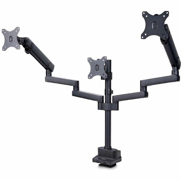 StarTech.com Triple Monitor Desk Mount For Up To Three 27in Screens, VESA 75x75/100x100, Tool-Less Arm Adjustments, C-Clamp/Grom