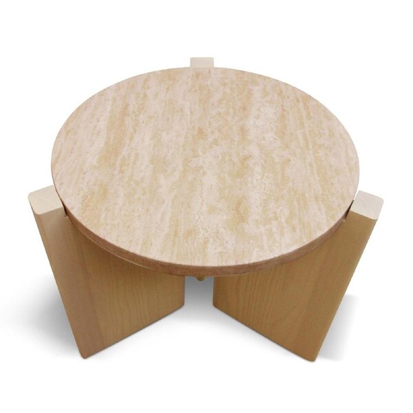 Linden Travertine Top Round Nested Table - Creme Ash