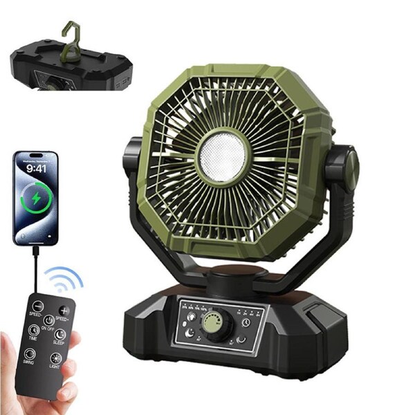 Catzon 10000mAh Portable Camping Fan Rechargeable Battery Operated Powered with Remote and LED Lantern for Tent Outdoor