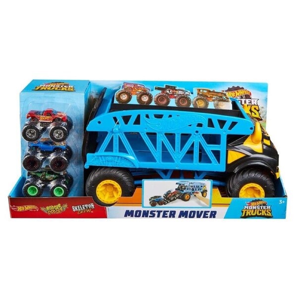 Hot Wheels Monster Truck Monster Mover & 3 Monster Trucks