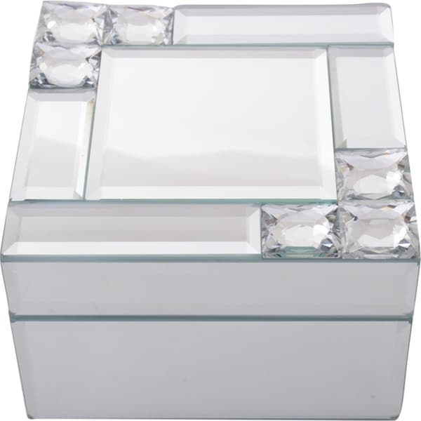 Gibson Gifts Mirror Crystal Jewellery Box Trinket Decor 12cm Square White