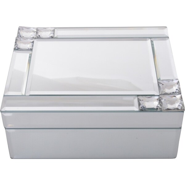 Gibson Gifts Mirror Crystal Jewellery Box Trinket Decor 19cm Rectangle White