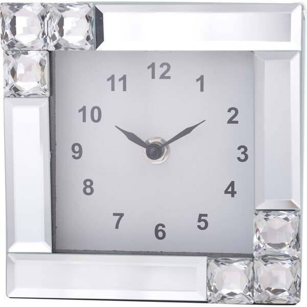 Gibson Gifts Mirror Crystal Analogue Clock Home/Office Decor 15cm White