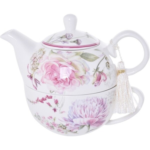 Gibson Gifts Roses & Dandelion Tea For One Teapot/Teacup Drinkware Set w/Box
