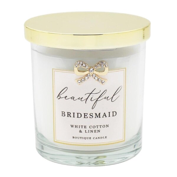 Gibson Gifts Jewelled Scented Candle White Cotton/Linen Scent Bridesmaid
