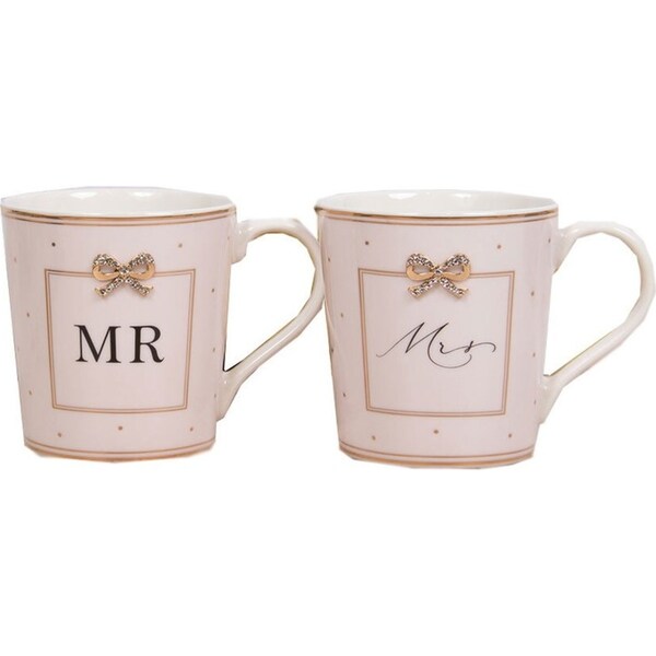 2pc Gibson Gifts Jewelled Mr & Mrs Coffee Mug/Tea Cup Wedding Drinkware Set