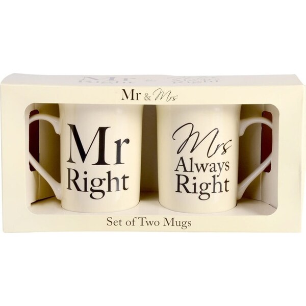 2pc Gibson Gifts Ceramic Mr & Mrs Right Coffee/Tea Mug Cup Drinkware Set WHT