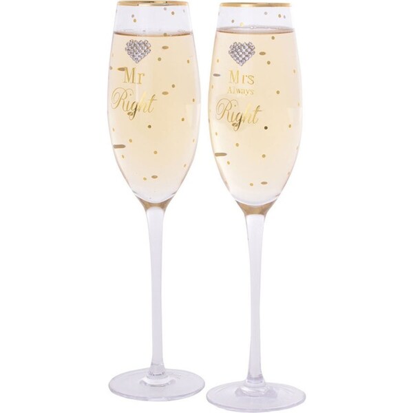 Gibson Gifts Mad Dots Mr & Mrs Right Champagne Flute Glass Drinkware Set