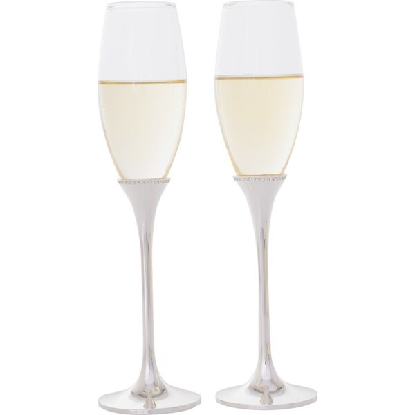 2pc Gibson Gifts Diamond Wedding Champagne Flute Wine Glass Drinkware Set