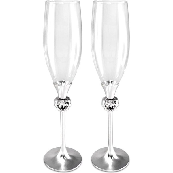 2pc Gibson Gifts Diamond Heart Champagne Flute Wine Glass Drinkware Set CLR