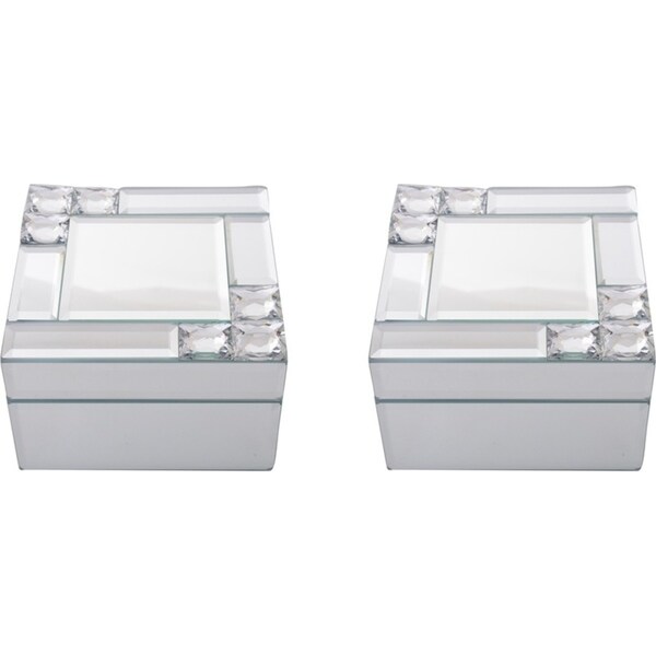 2x Gibson Gifts Mirror Crystal Jewellery Box Trinket Decor 12cm Square White