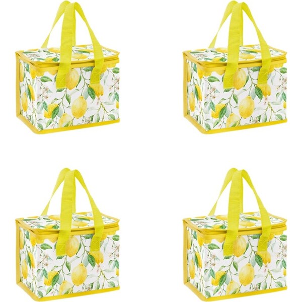4x Gibson Gifts Lemon Grove Insulated Food Lunch Bag Carry Storage w/ Handle