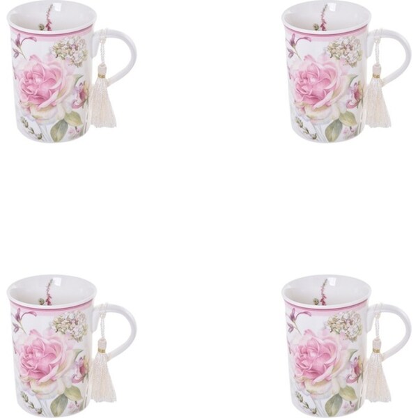 4x Gibson Gifts Roses & Dandelion Tasseled Ceramic Coffee Mug Drinkware w/ Box