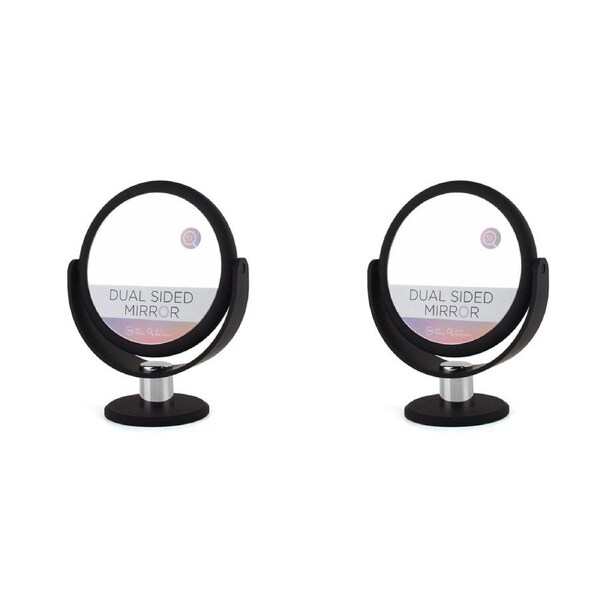 2x Gibson Gifts Vanity Magnification Makeup Mirror Dual Sided Round Black
