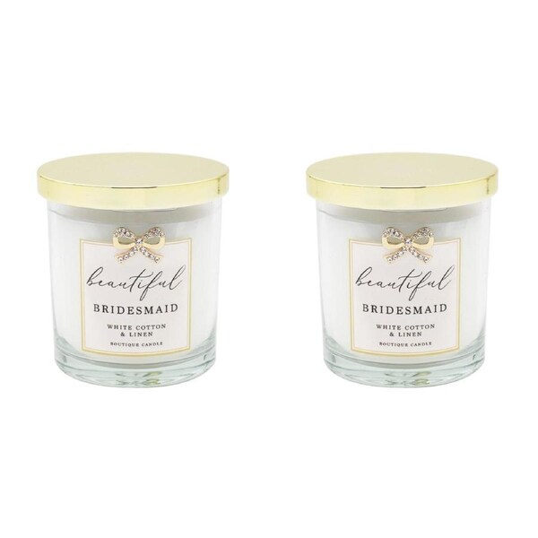 2x Gibson Gifts Jewelled Scented Candle White Cotton/Linen Scent Bridesmaid