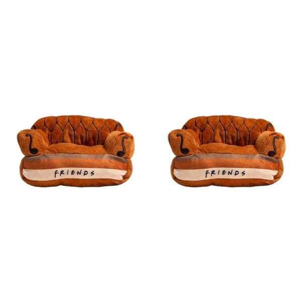 2x Friends Couch Soft Plush Squeaking Dog Interactive Fun Play Toy 20cm Brown