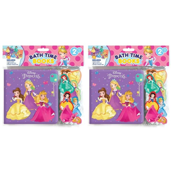 2x Disney Princess Kids/Child Waterproof Bathtime Books w/ Figures/Eva Bag 3y+
