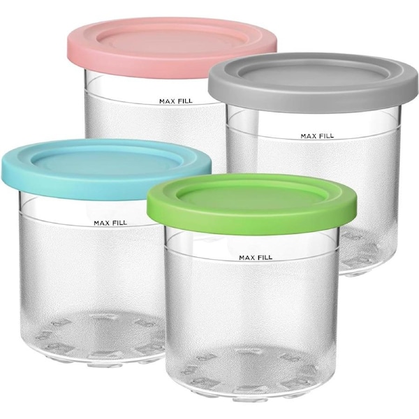 Containers Replacement for Ninja Creami Pints and Lids ,Cup Compatible with NC301 NC300 NC299AMZ Series Ice Cream Maker, BPA Free Dishwasher Safe Leak Proof (4 Pack, 16oz)