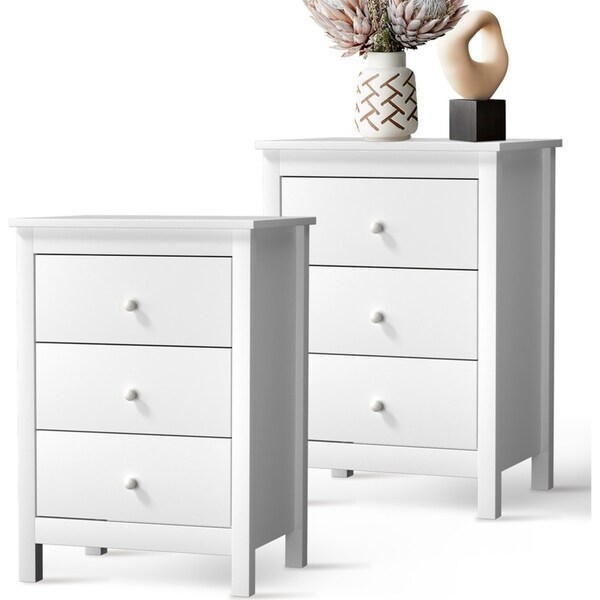 Oikiture Bedside Tables Set of 2 Nightstands Storage Cabinet 3 Drawers White