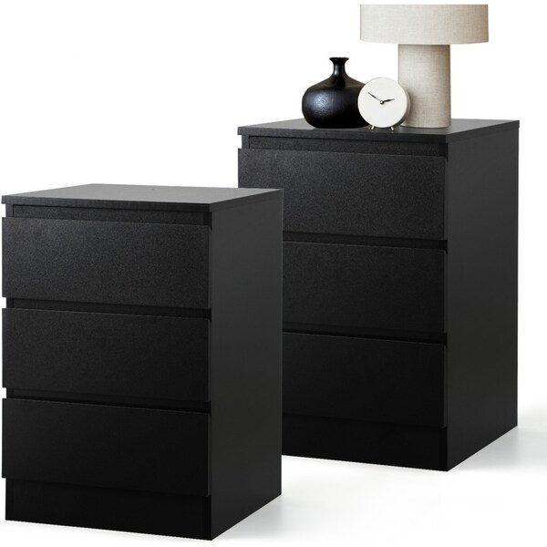 Oikiture Bedside Tables Set of 2 Side Table Storage Cabinet Nightstand Black