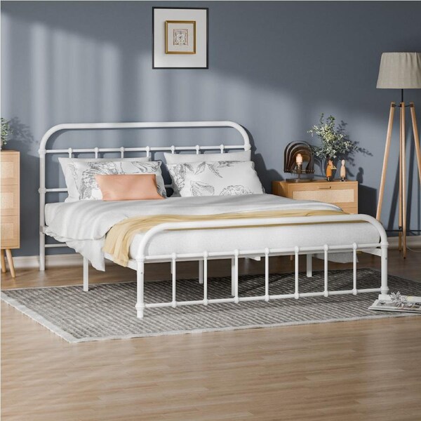 ALFORDSON Metal Bed Frame Queen Size Base Platform White