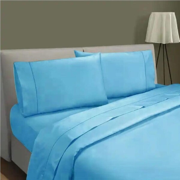 Ramesses 500TC Egyptian Cotton Blue Suede Sheet Set 42cm Wall Queen