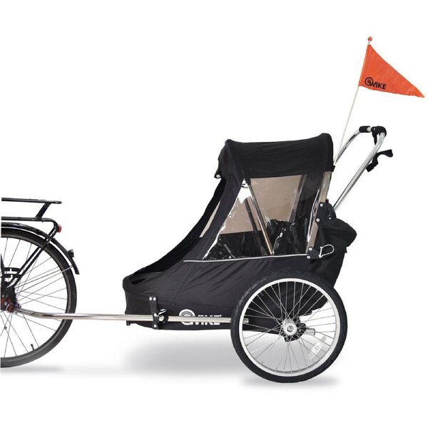 Wike Premium Double Children's Bike Trailer with Stroller & Jogging Kit - Black