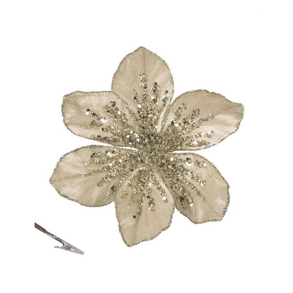 Champagne Poinsettia Christmas Tree Clip 19cm