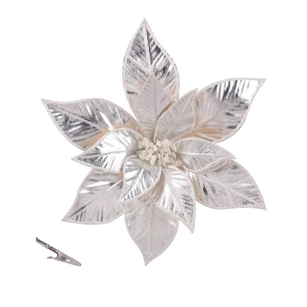 Platinum Poinsettia Christmas Tree Clip 30cm