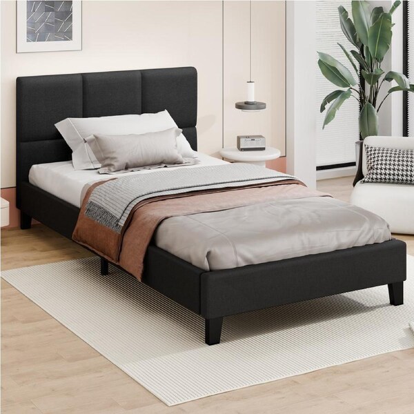 ALFORDSON Bed Frame Single Size Wooden Base Fabric Charcoal