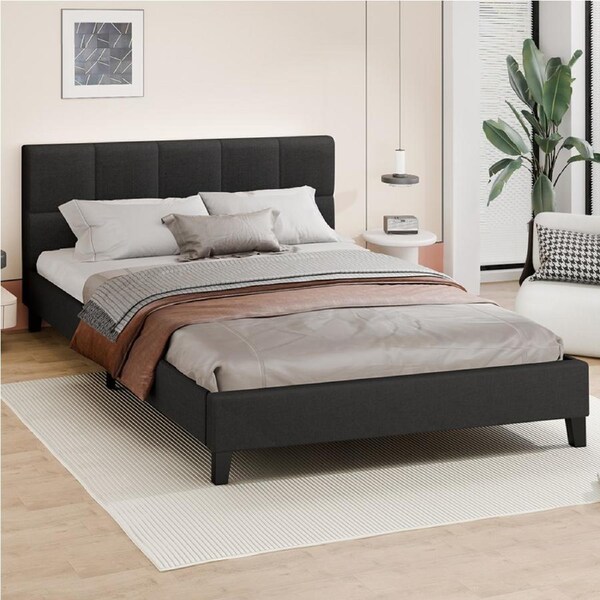 ALFORDSON Bed Frame Double Size Wooden Base Fabric Charcoal