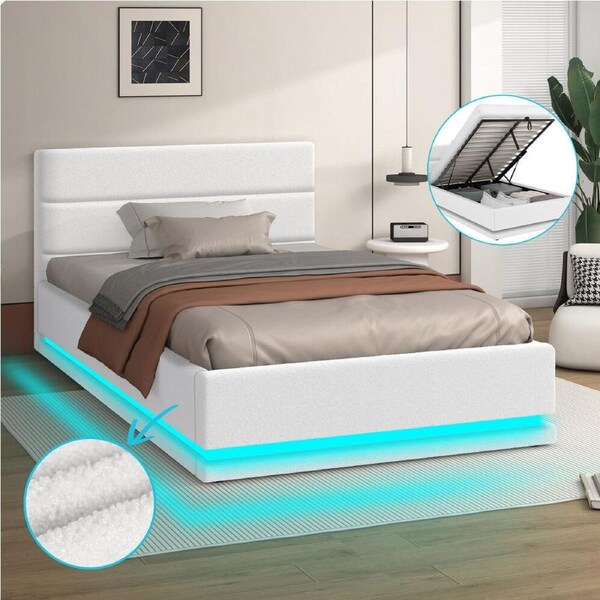ALFORDSON Bed Frame King Single Gas Lift Storage RGB LED Platform Boucle