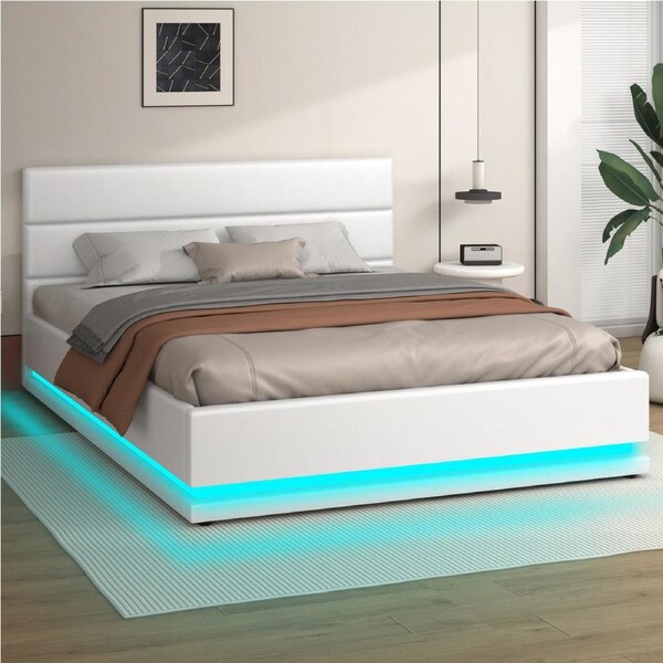 ALFORDSON Bed Frame Double Gas Lift Storage RGB LED Platform White