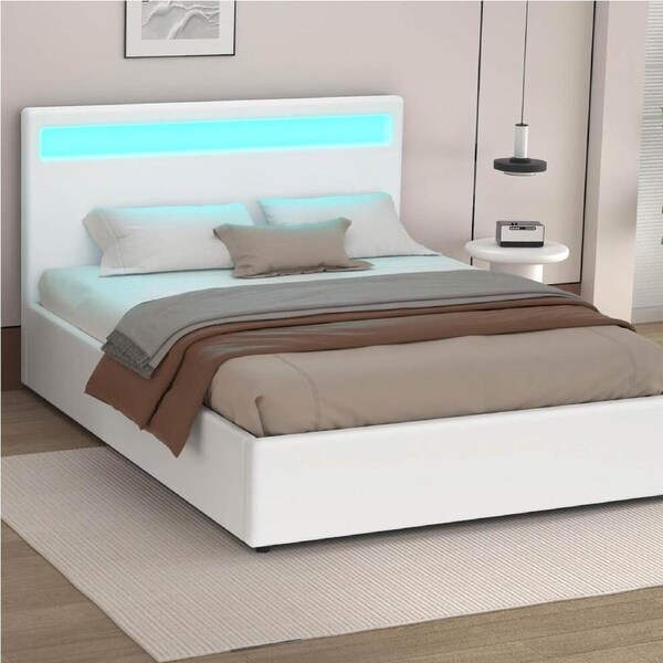 ALFORDSON Bed Frame King Gas Lift Storage RGB LED Base White