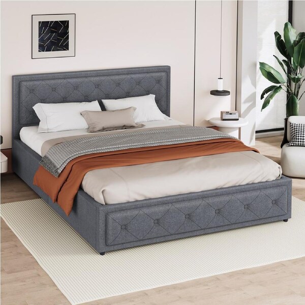 ALFORDSON Bed Frame Queen Gas Lift Storage Base Grey